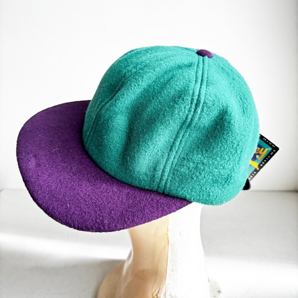 Vintage Markly Purple Teal Wool Felt Baseball Cap Adjustable